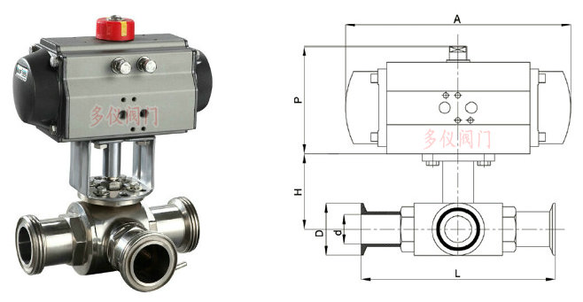 氣動(dòng)衛生級三通球閥結構