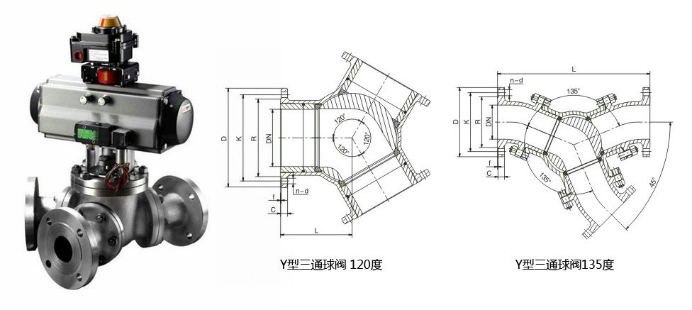 氣動(dòng)Y型三通球閥結構圖